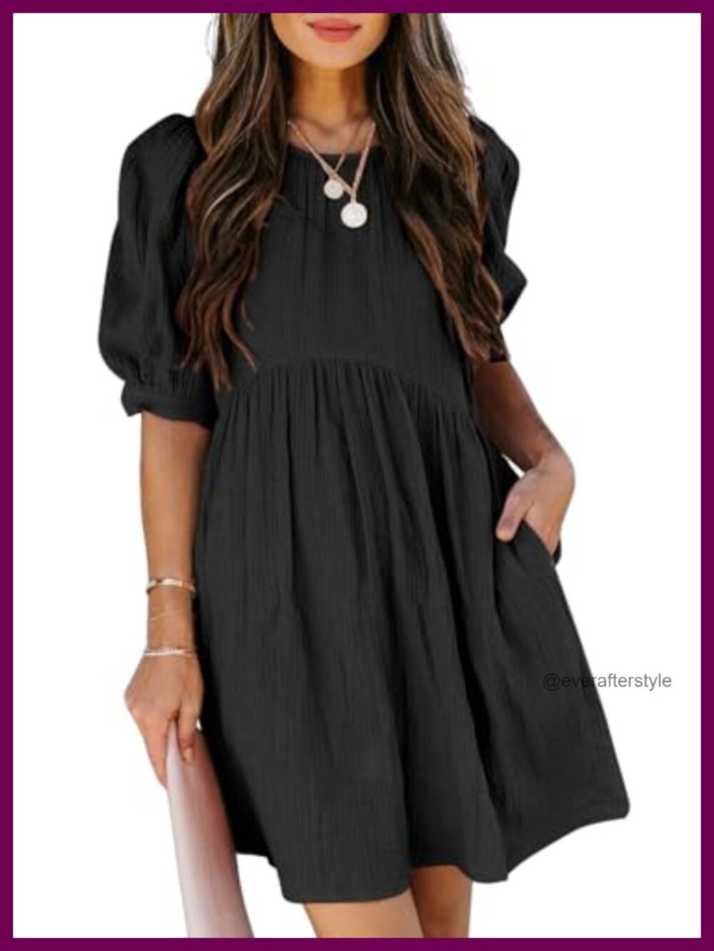 Womens Summer Puff Lantern Sleeve Babydoll Mini Dress A-Line Loose Fit